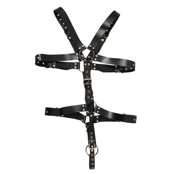 Mens Leather Adjustable Harness With Cock Ring