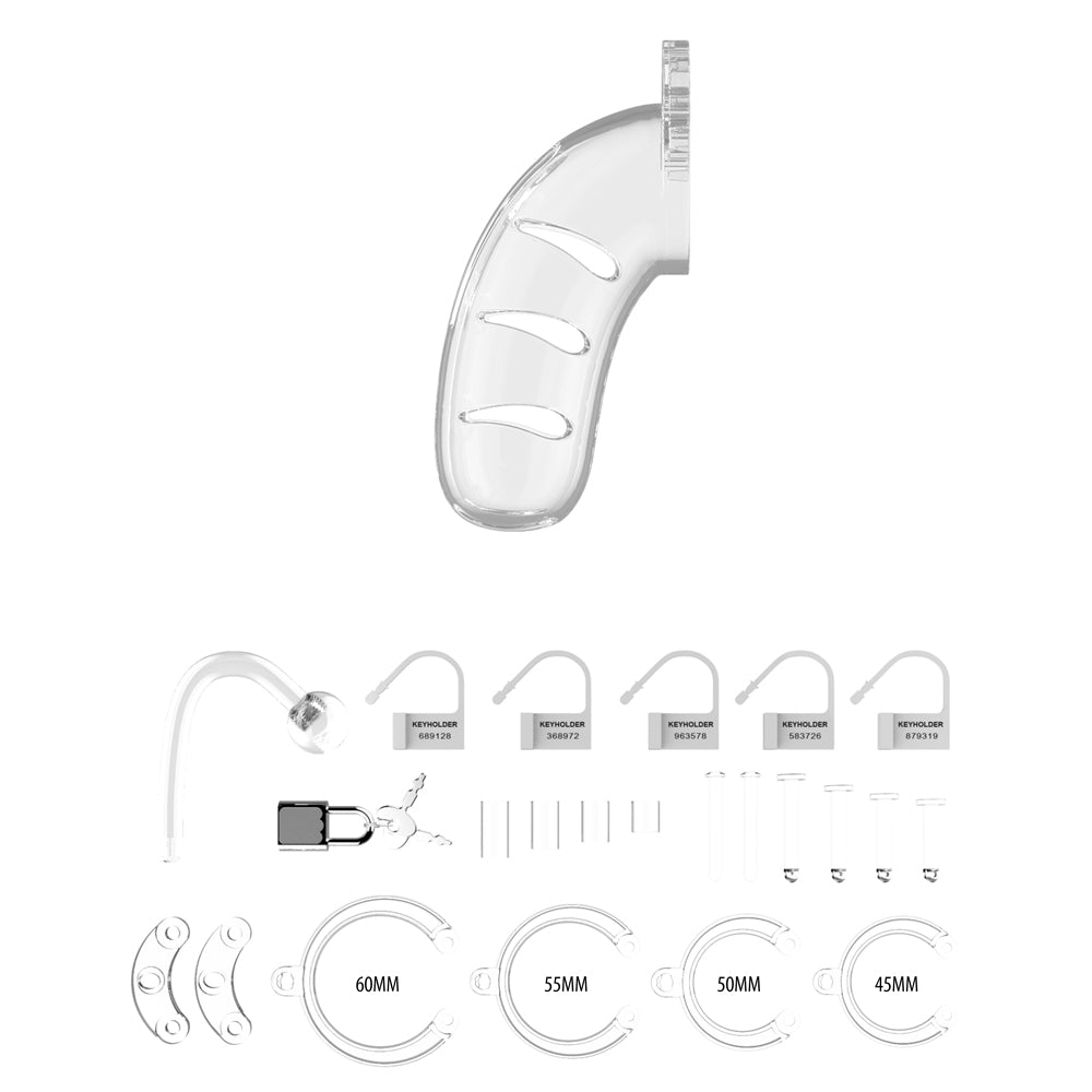 Man Cage 11  Male 4.5 Inch Clear Chastity Cage With Anal Plug