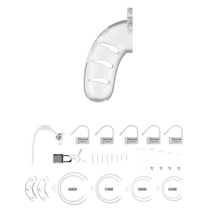 Man Cage 11  Male 4.5 Inch Clear Chastity Cage With Anal Plug