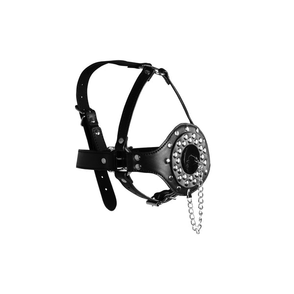 Open Mouth Gag Head Harness with Plug Stopper